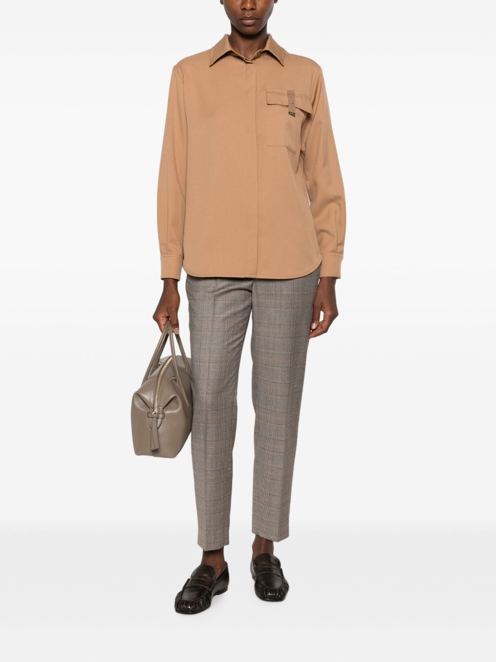 HERNO Camicia marrone chiaro con tasca sul petto 