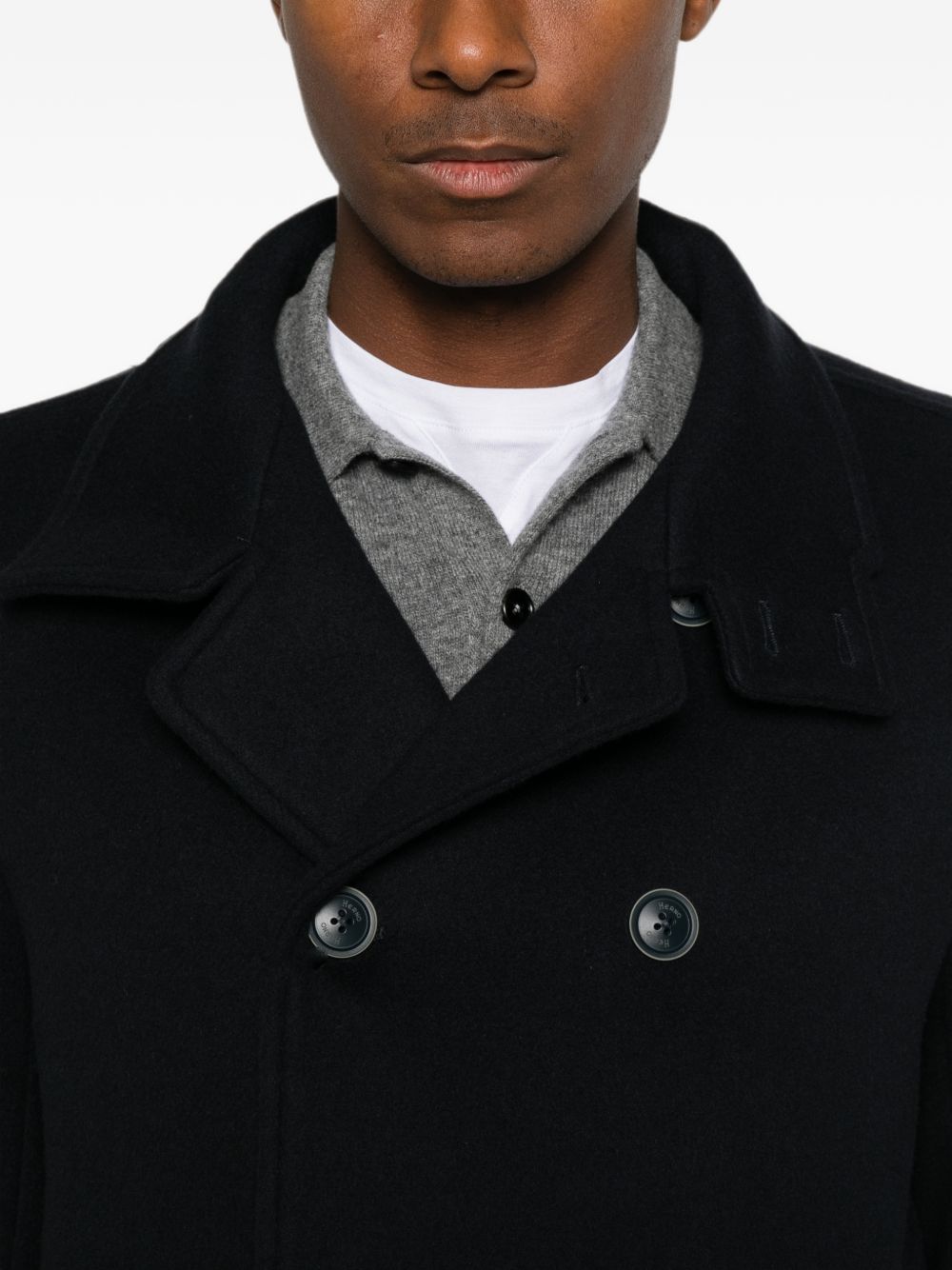 HERNO Cappotto corto blu navy doppiopetto con tasche 