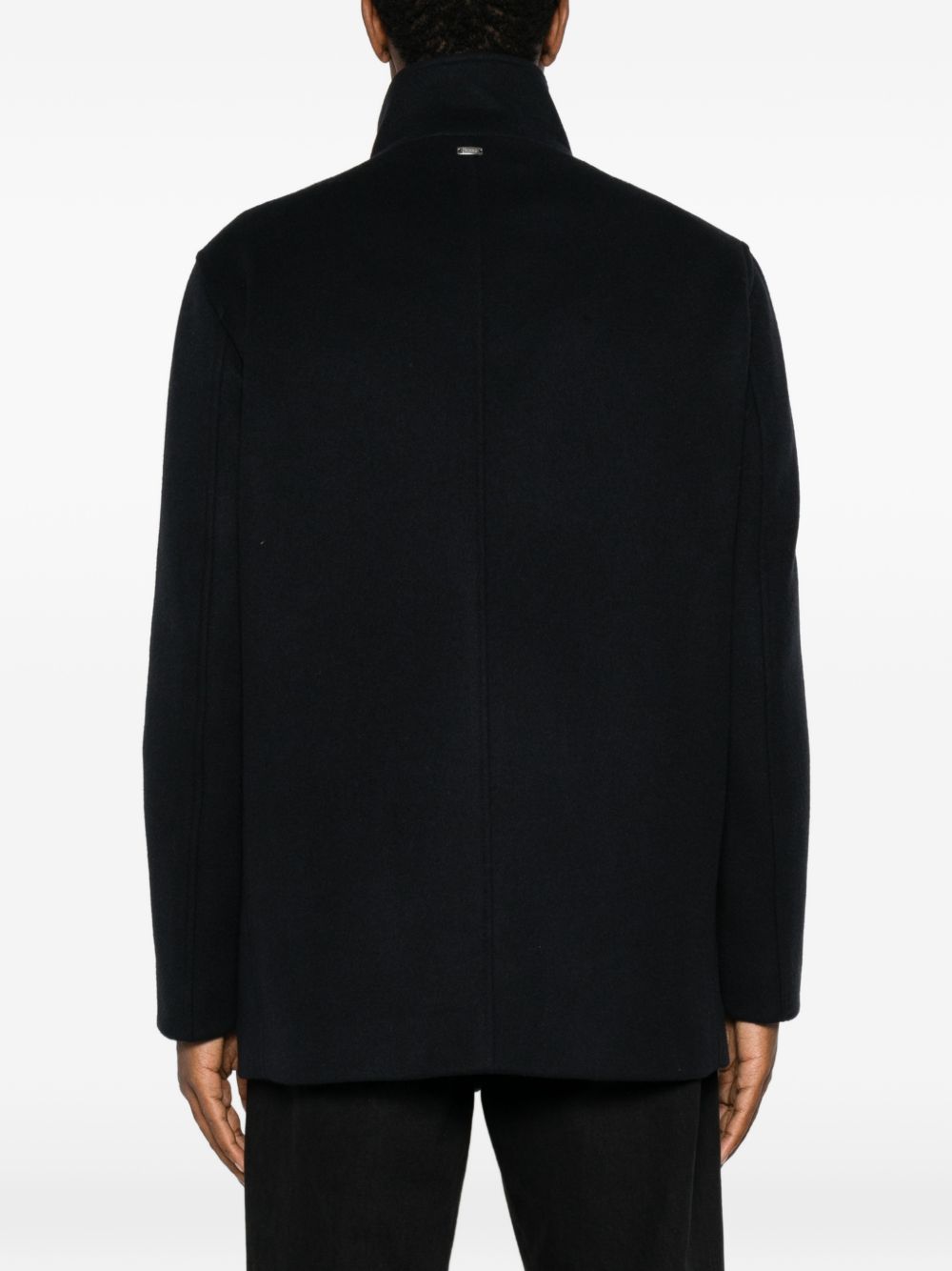 HERNO Cappotto corto blu navy doppiopetto con tasche 