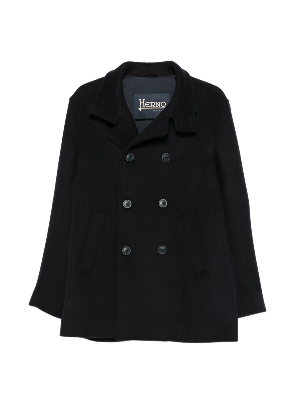 HERNO Cappotto corto blu navy doppiopetto con tasche 