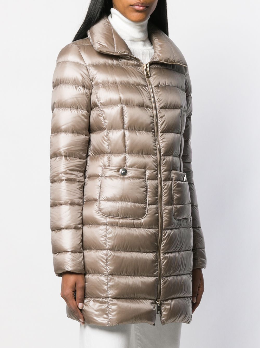 HERNO Piumino color champagne con zip e tasche 