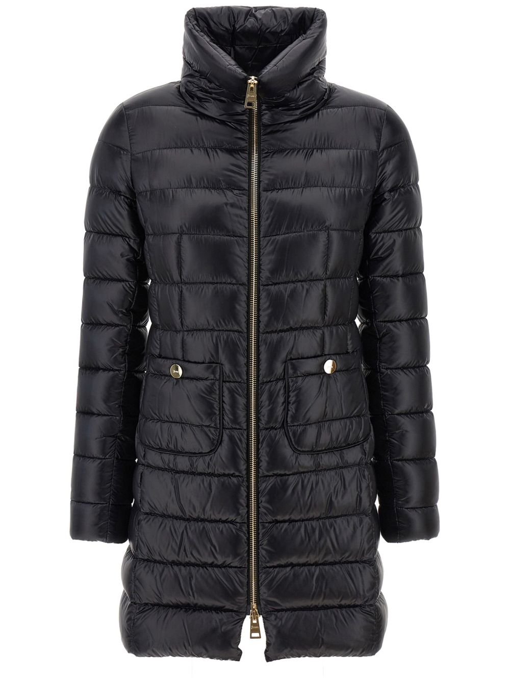HERNO Piumino midi nero con collo alto e tasche 