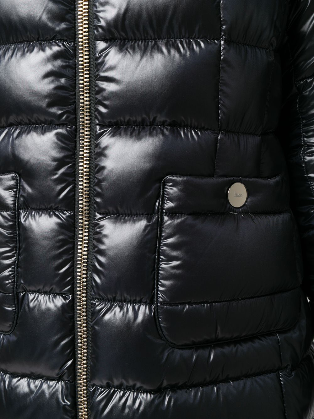 HERNO Piumino midi nero con collo alto e tasche 