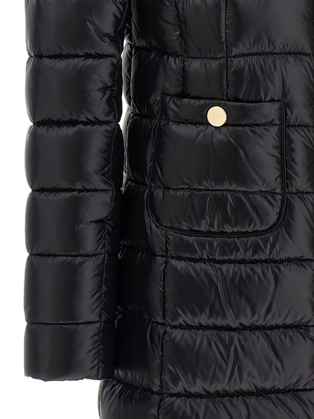 HERNO Piumino midi nero con collo alto e tasche 