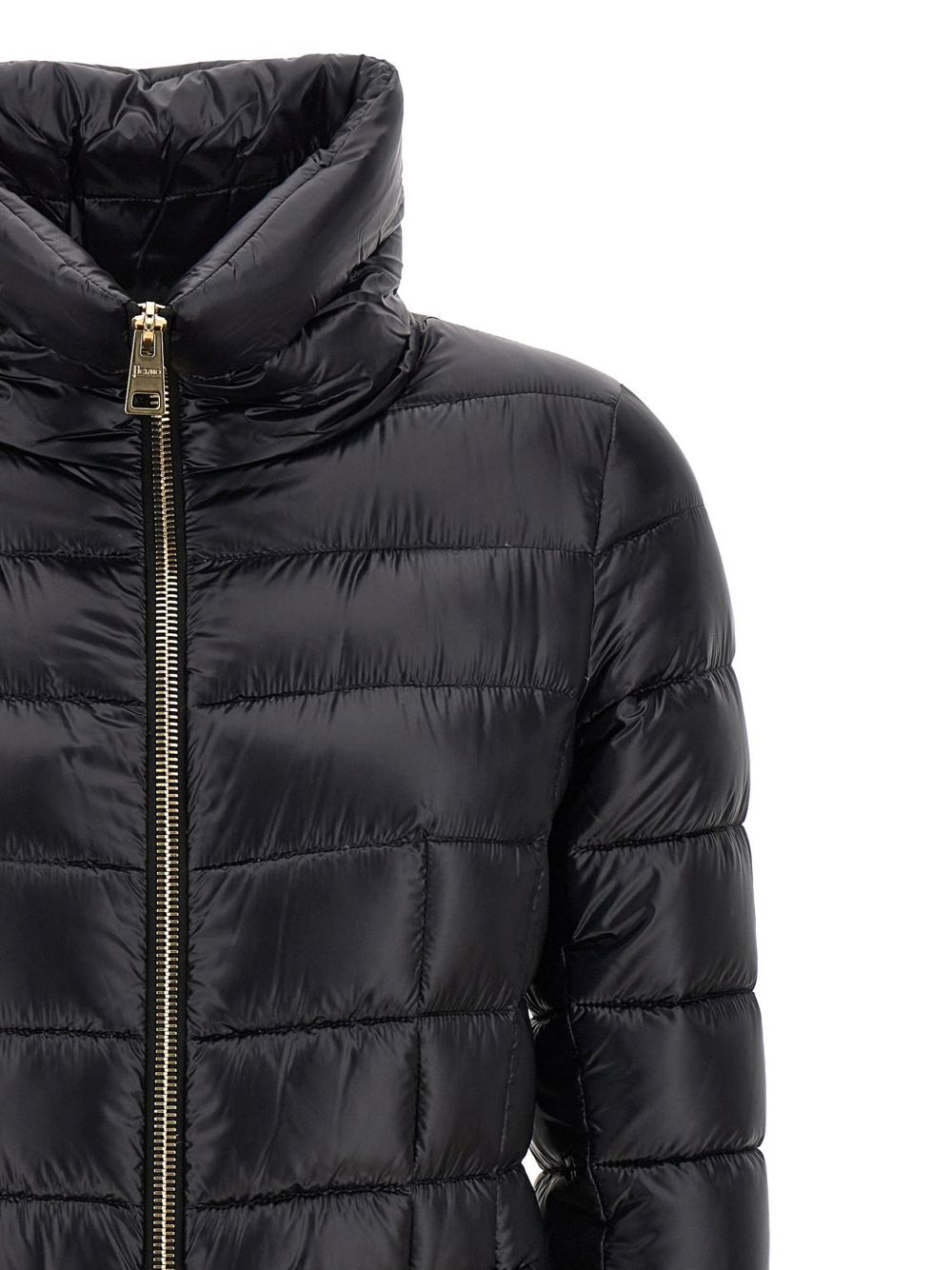HERNO Piumino midi nero con collo alto e tasche 