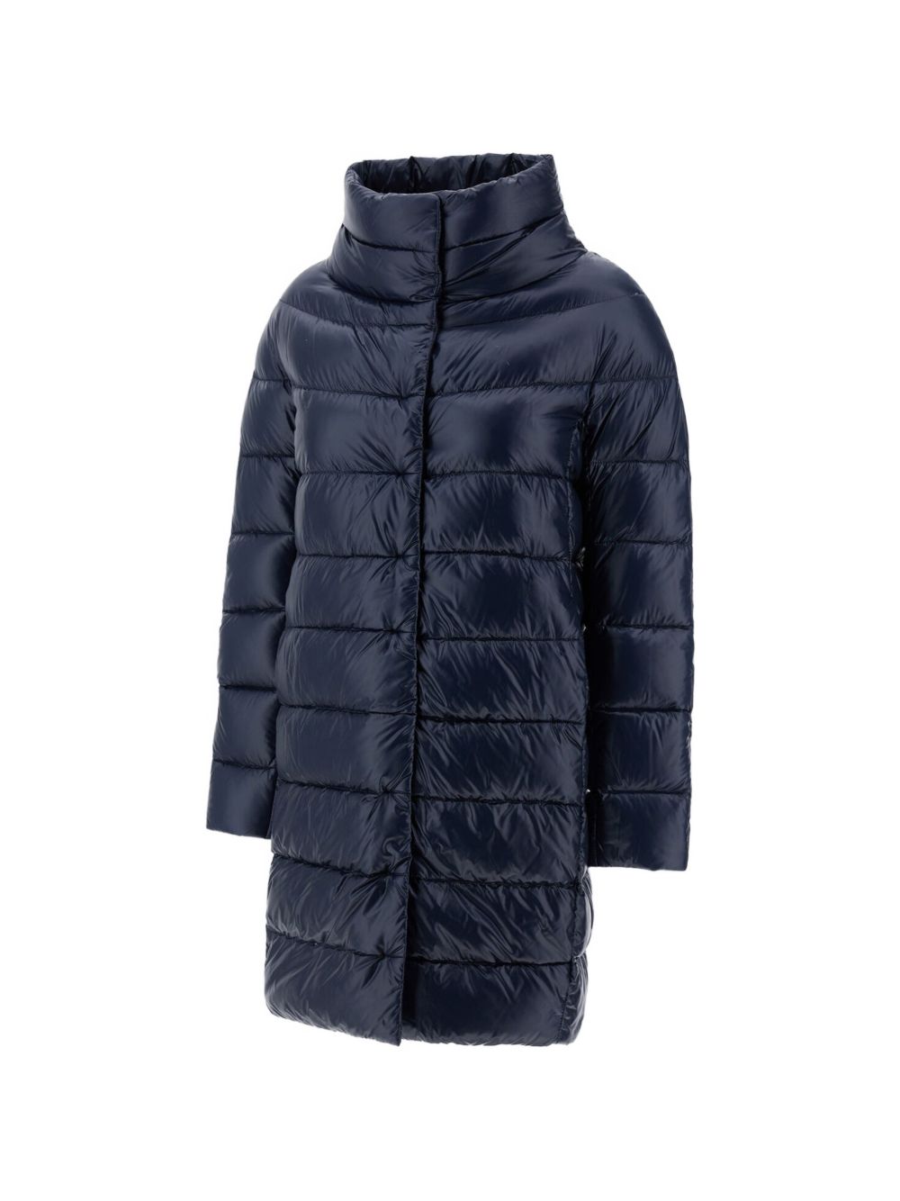 HERNO Piumino midi blu luminoso a collo alto 