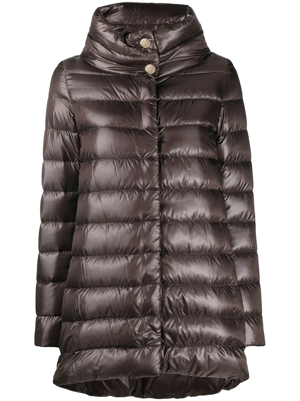 HERNO Piumino trapuntato midi marrone con collo alto 