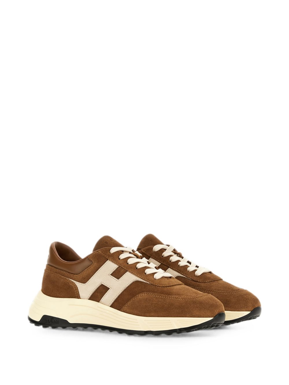 HOGAN Sneakers marroni in pelle suede con patch logo 