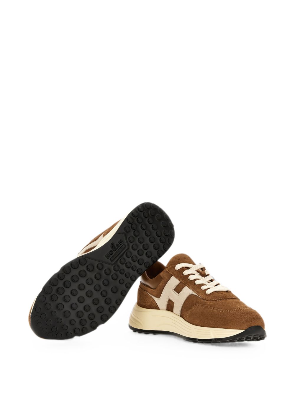 HOGAN Sneakers marroni in pelle suede con patch logo 