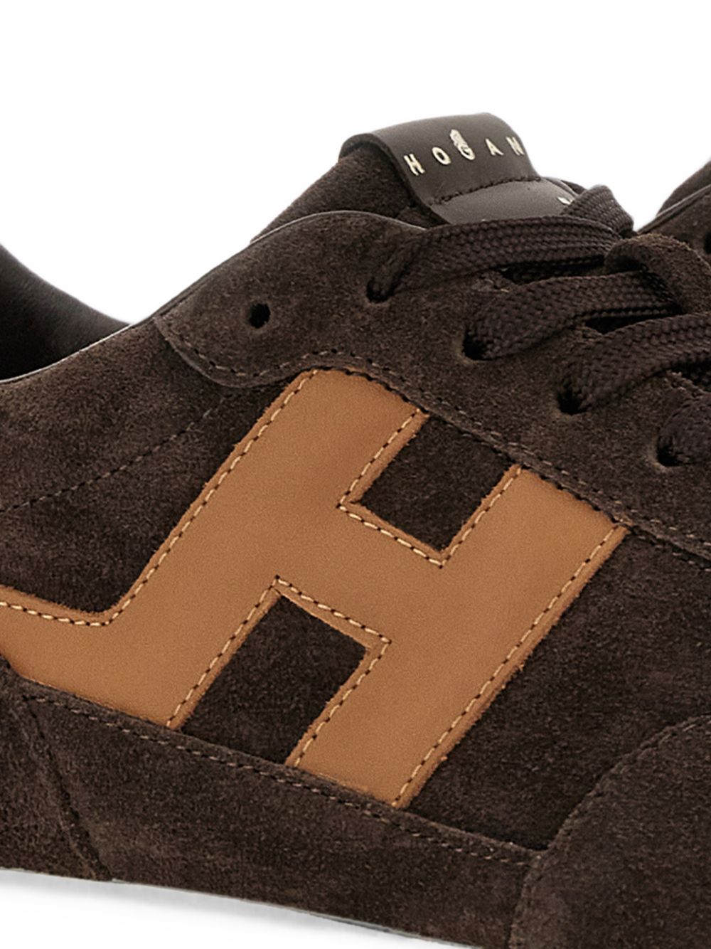 HOGAN Sneakers marroni scuro con inserti in suede e logo cammello 