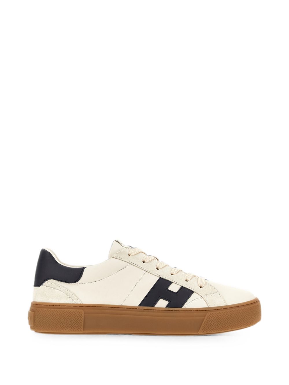 HOGAN Sneakers in suede beige chiaro con logo H blu 