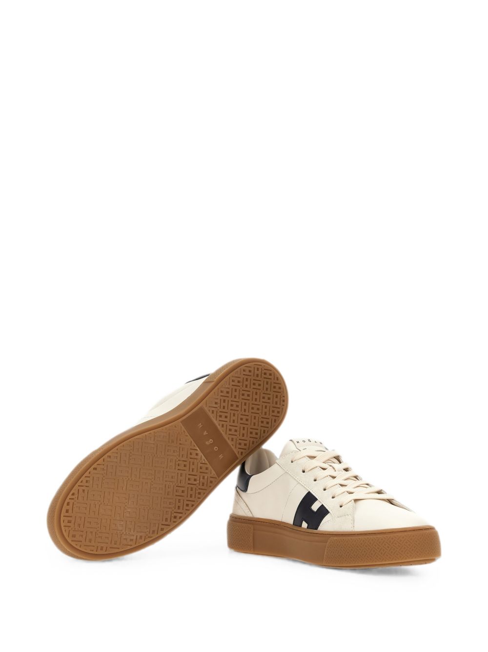 HOGAN Sneakers in suede beige chiaro con logo H blu 