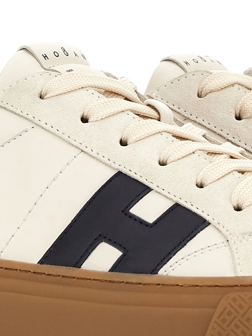 HOGAN Sneakers in suede beige chiaro con logo H blu 