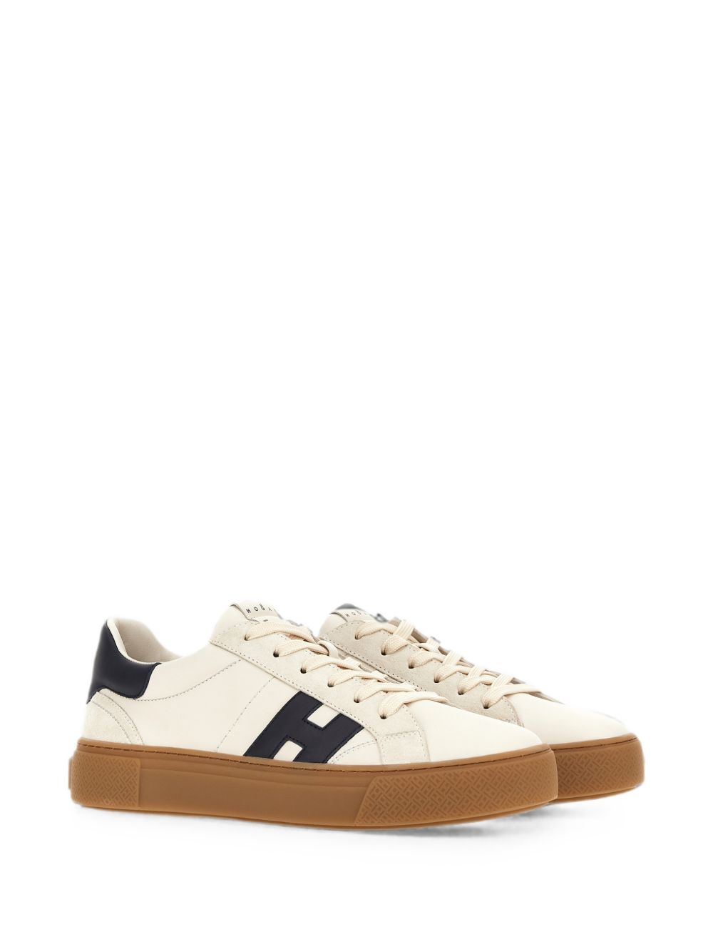 HOGAN Sneakers in suede beige chiaro con logo H blu 