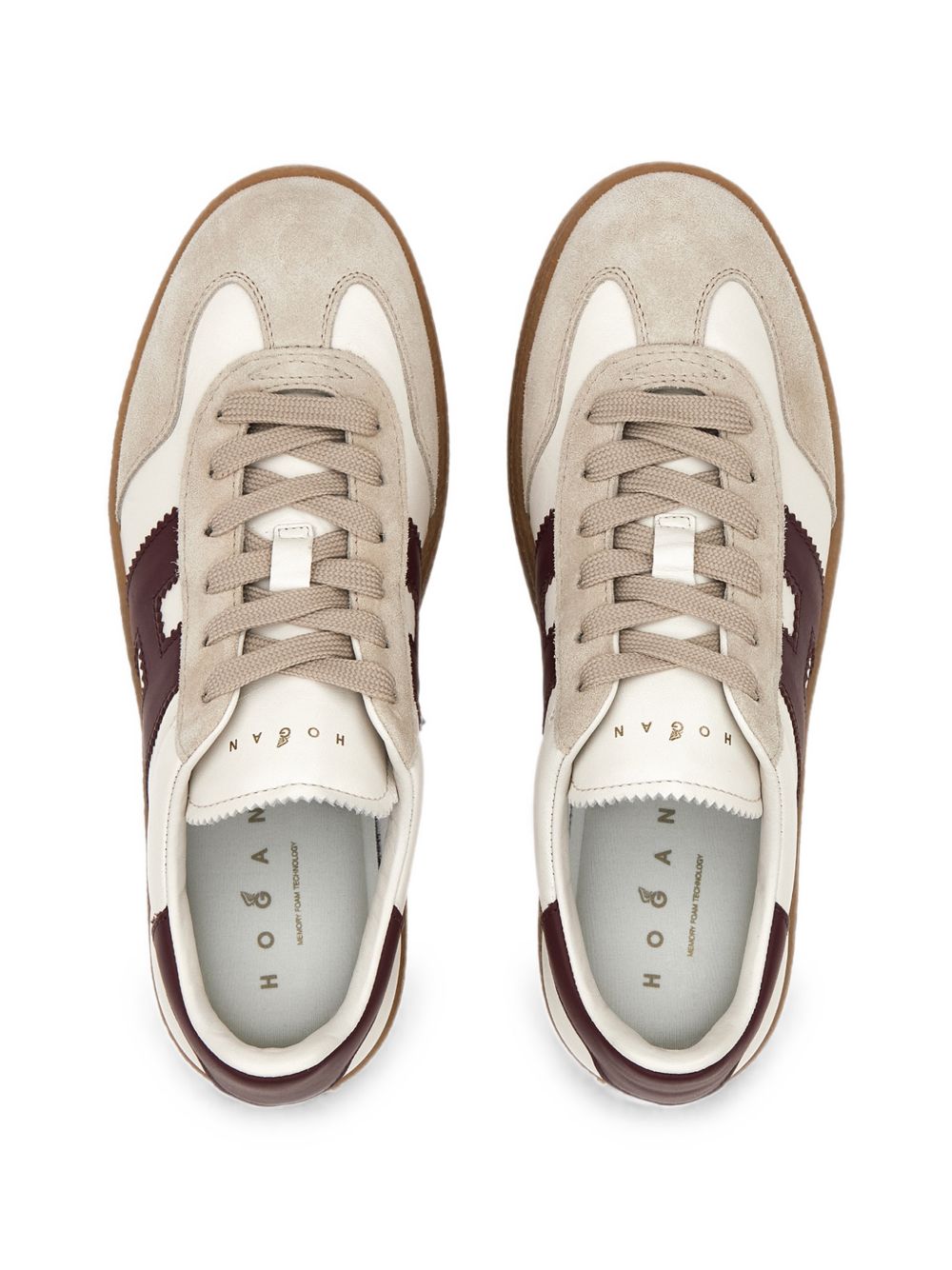 HOGAN Sneakers bianche con dettagli in suede beige e bordeaux 