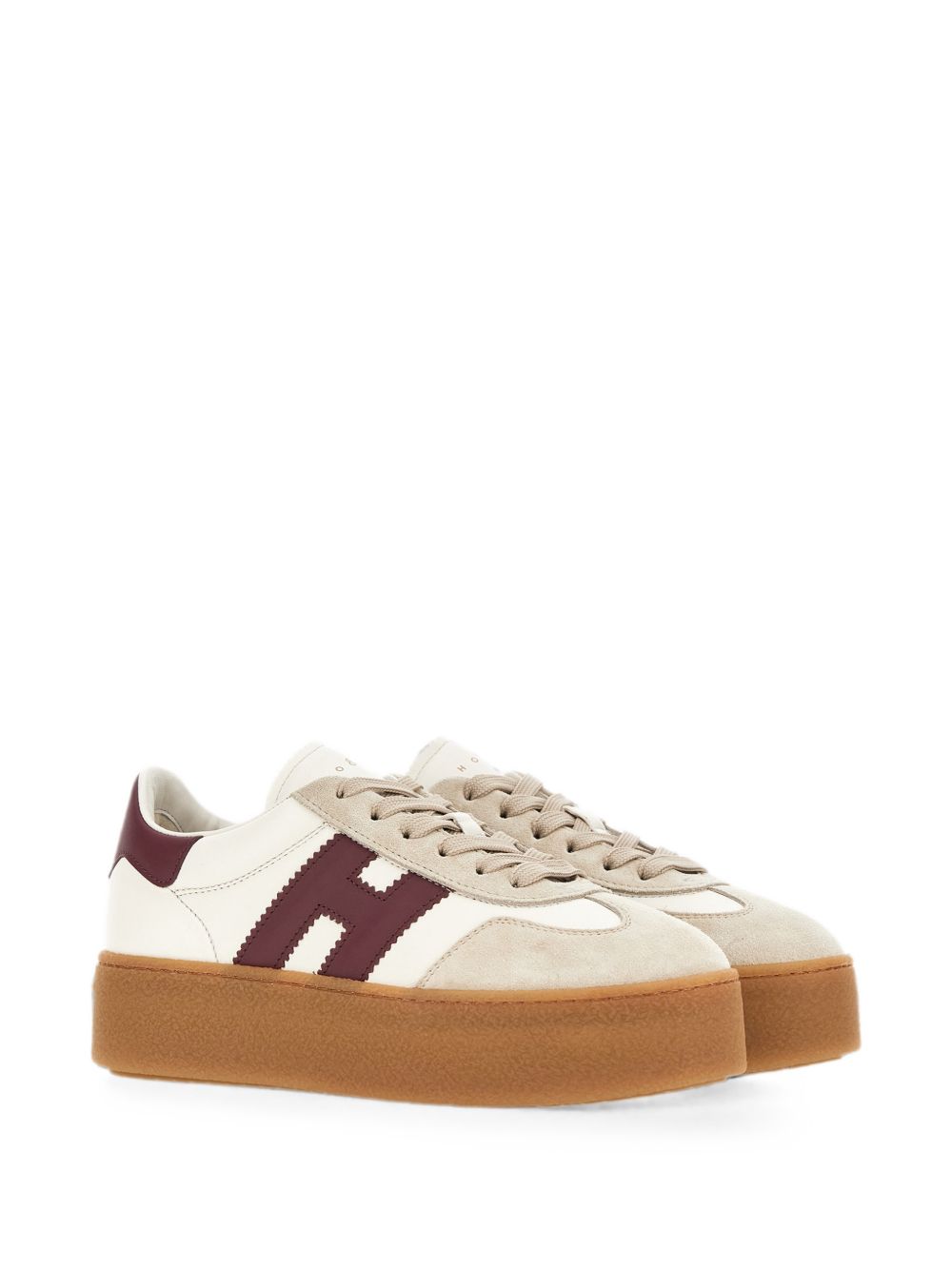 HOGAN Sneakers bianche con dettagli in suede beige e bordeaux 