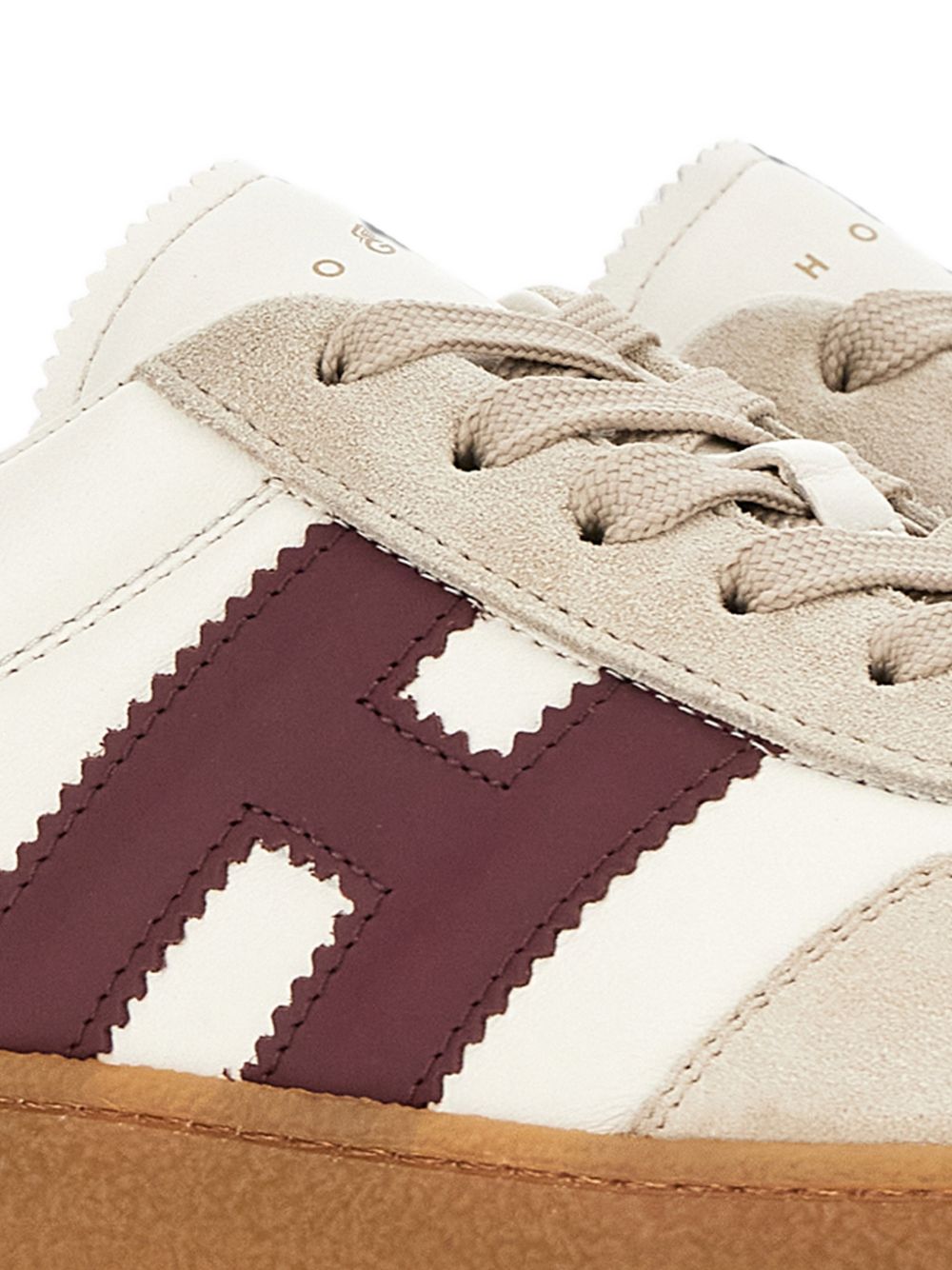 HOGAN Sneakers bianche con dettagli in suede beige e bordeaux 