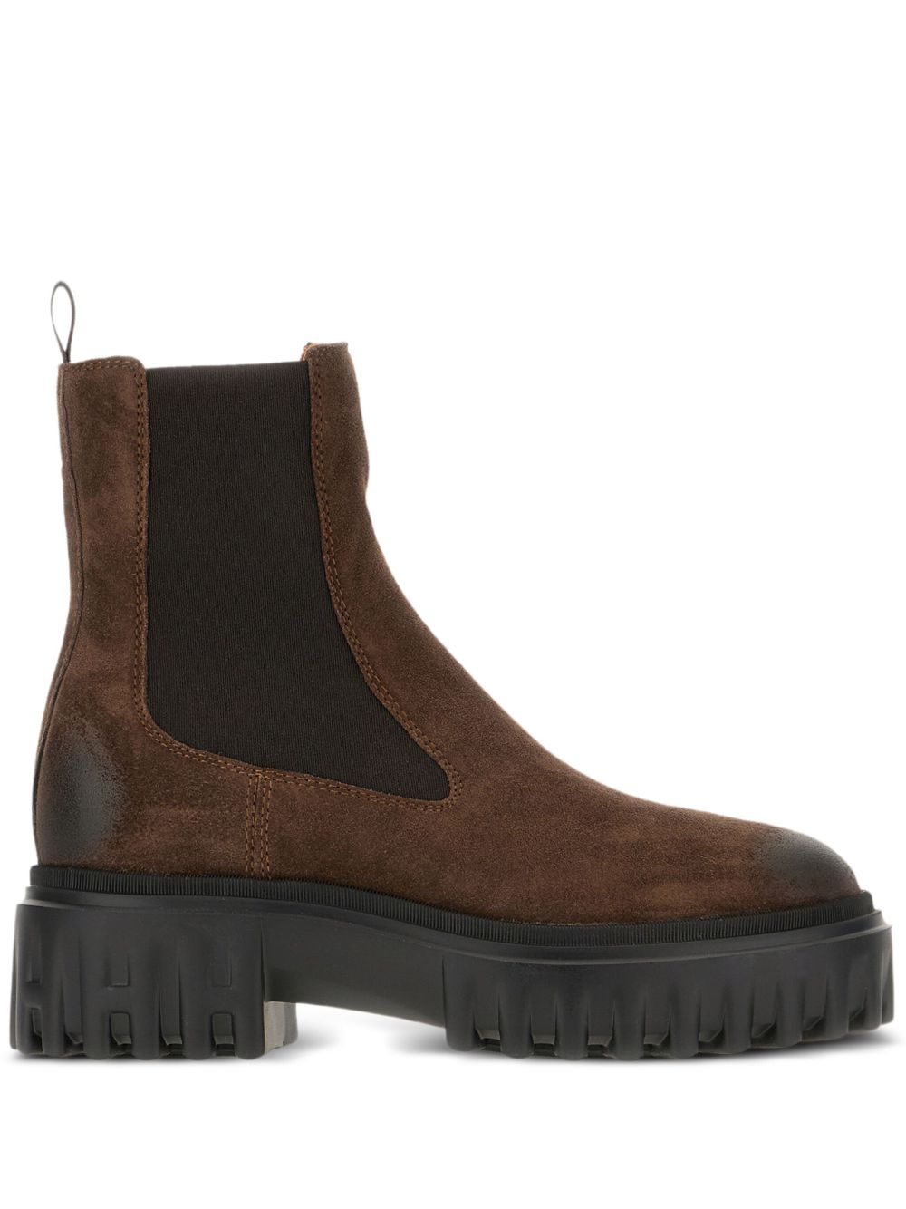 HOGAN Stivaletto marrone in suede con suola carrarmato 