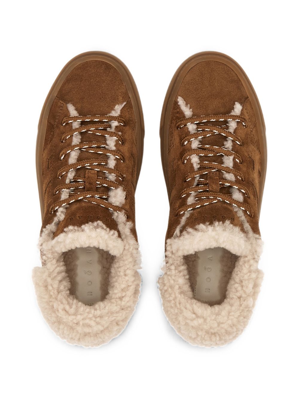 HOGAN Sneakers in suede marrone cammello con interno in fur 