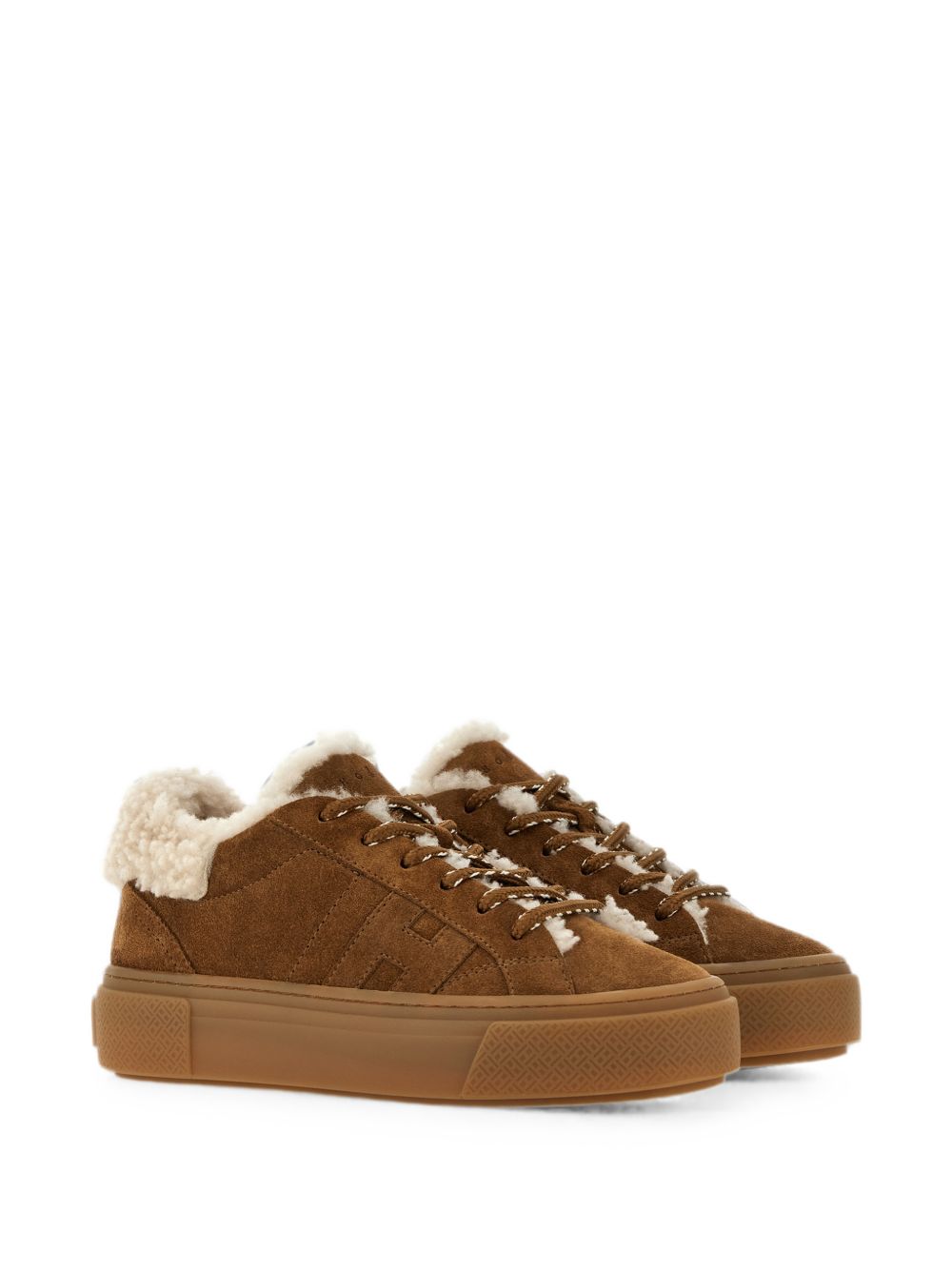 HOGAN Sneakers in suede marrone cammello con interno in fur 