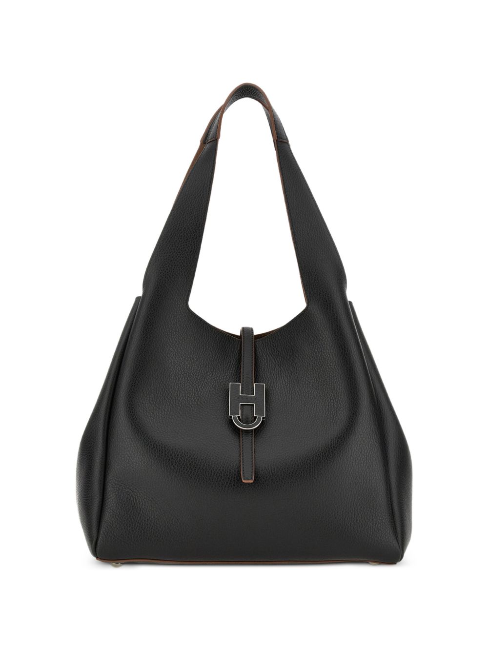 HOGAN Borsa a mano in pelle nera con placca logo 