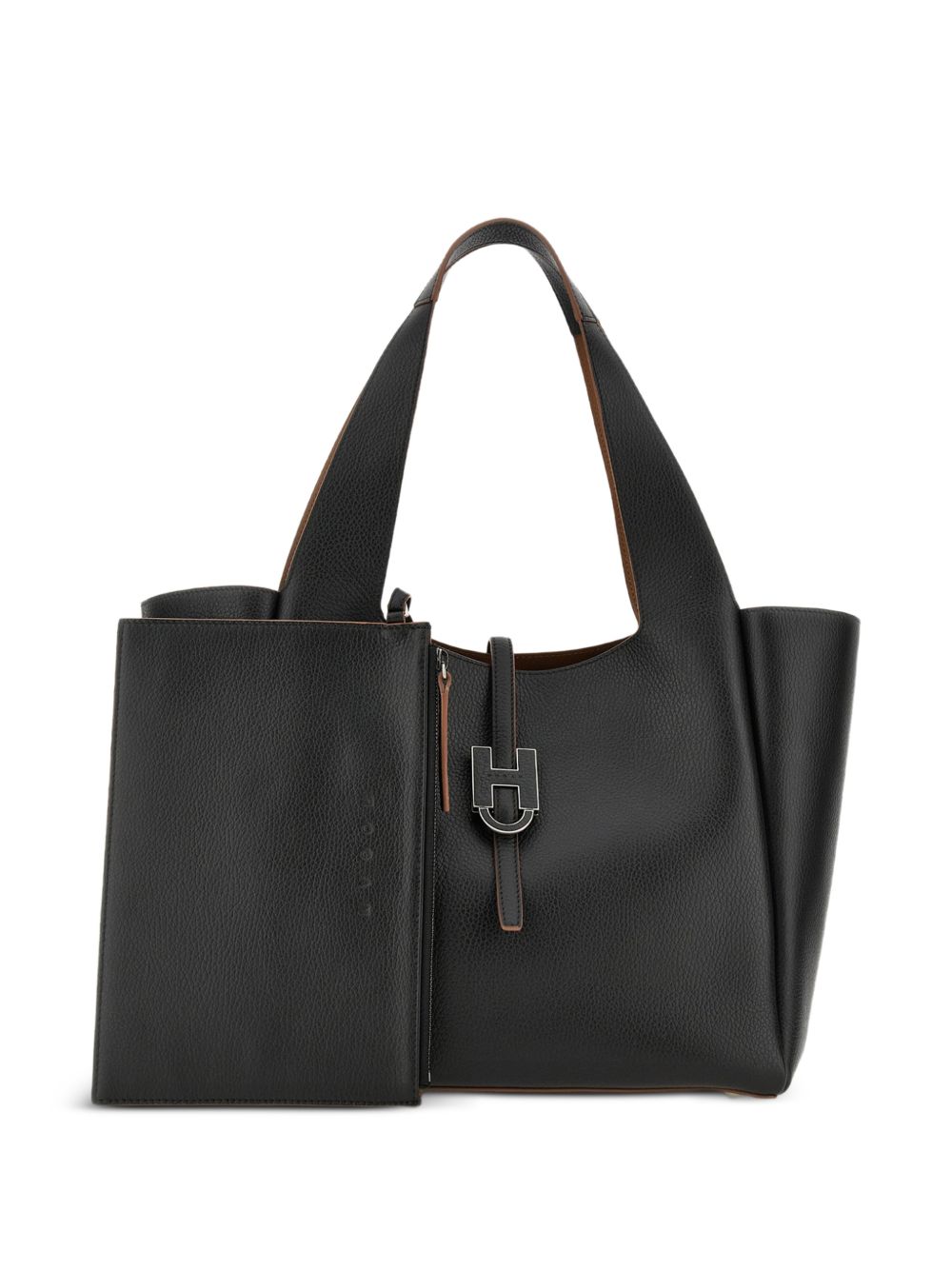 HOGAN Borsa a mano in pelle nera con placca logo 