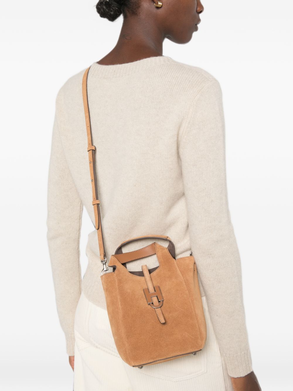 HOGAN Borsa in pelle e suede marrone con placca logo 