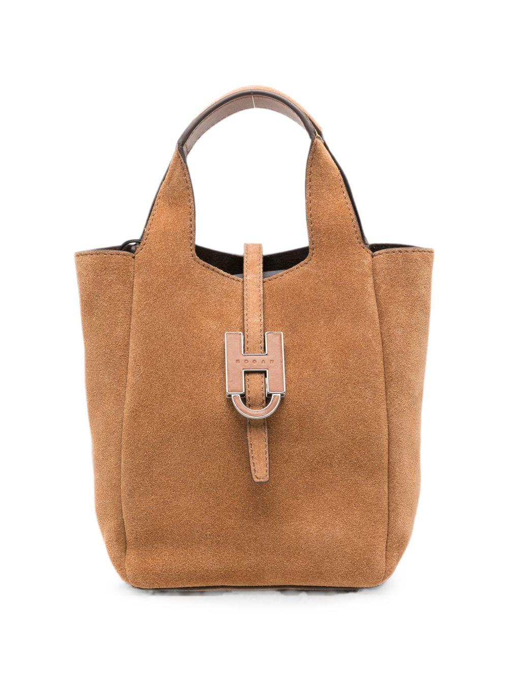 HOGAN Borsa in pelle e suede marrone con placca logo 
