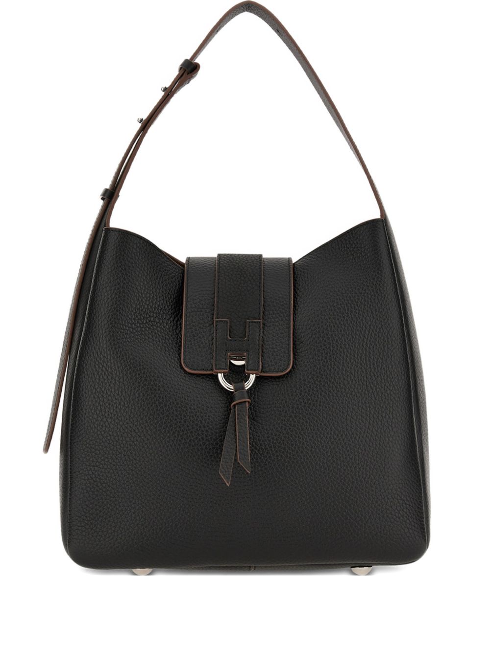 HOGAN Dark brown suede tote handbag with logo plaque 