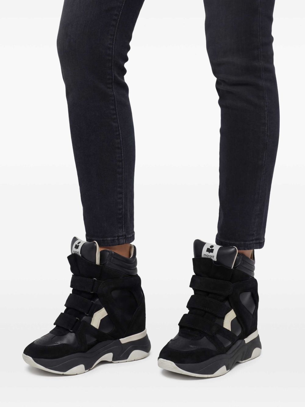 ISABEL MARANT Sneakers alte con zeppa in pelle nera 