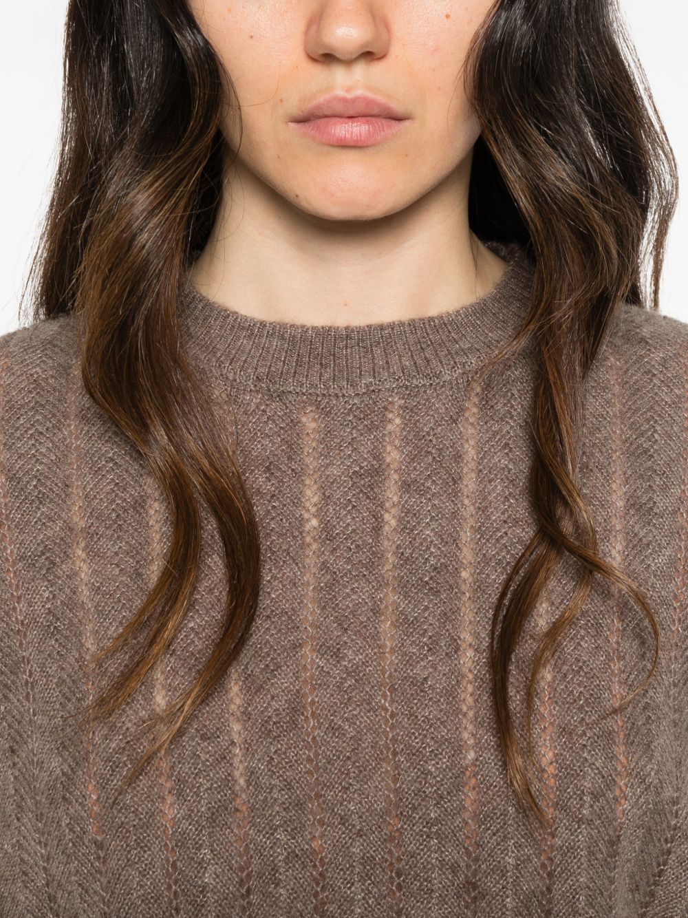 IVORY PARIS Maglia girocollo marrone semitraforata 