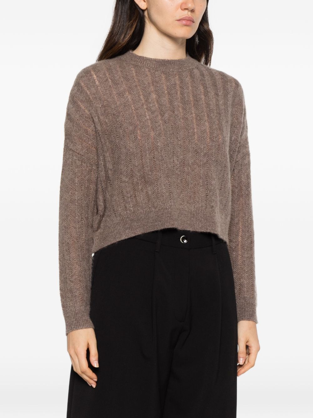 IVORY PARIS Maglia girocollo marrone semitraforata 