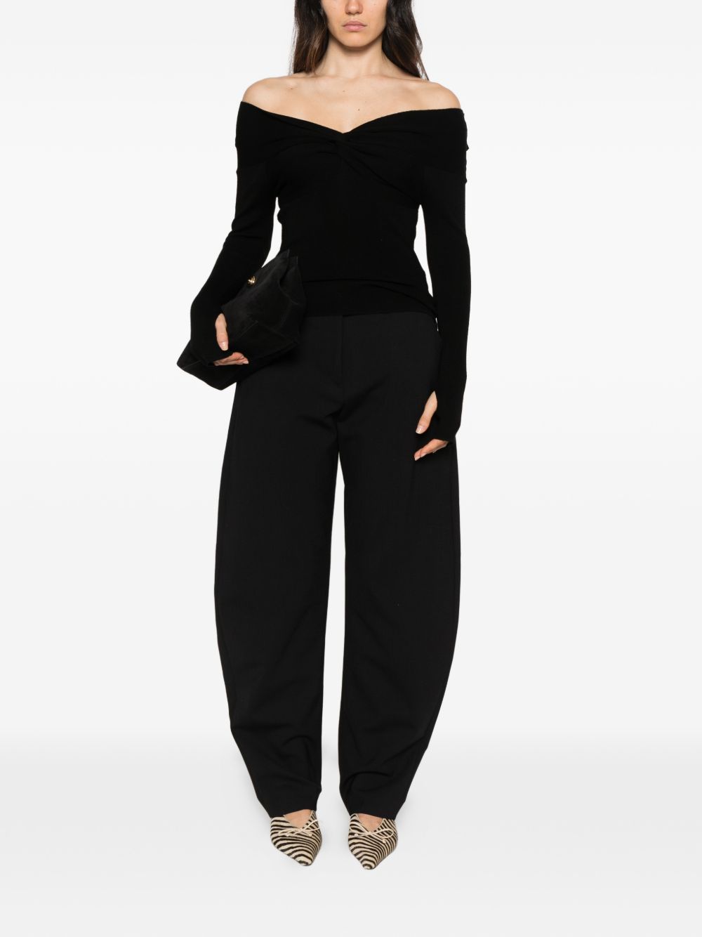 IVORY PARIS Maglia Cleo nera con scollo bardot 