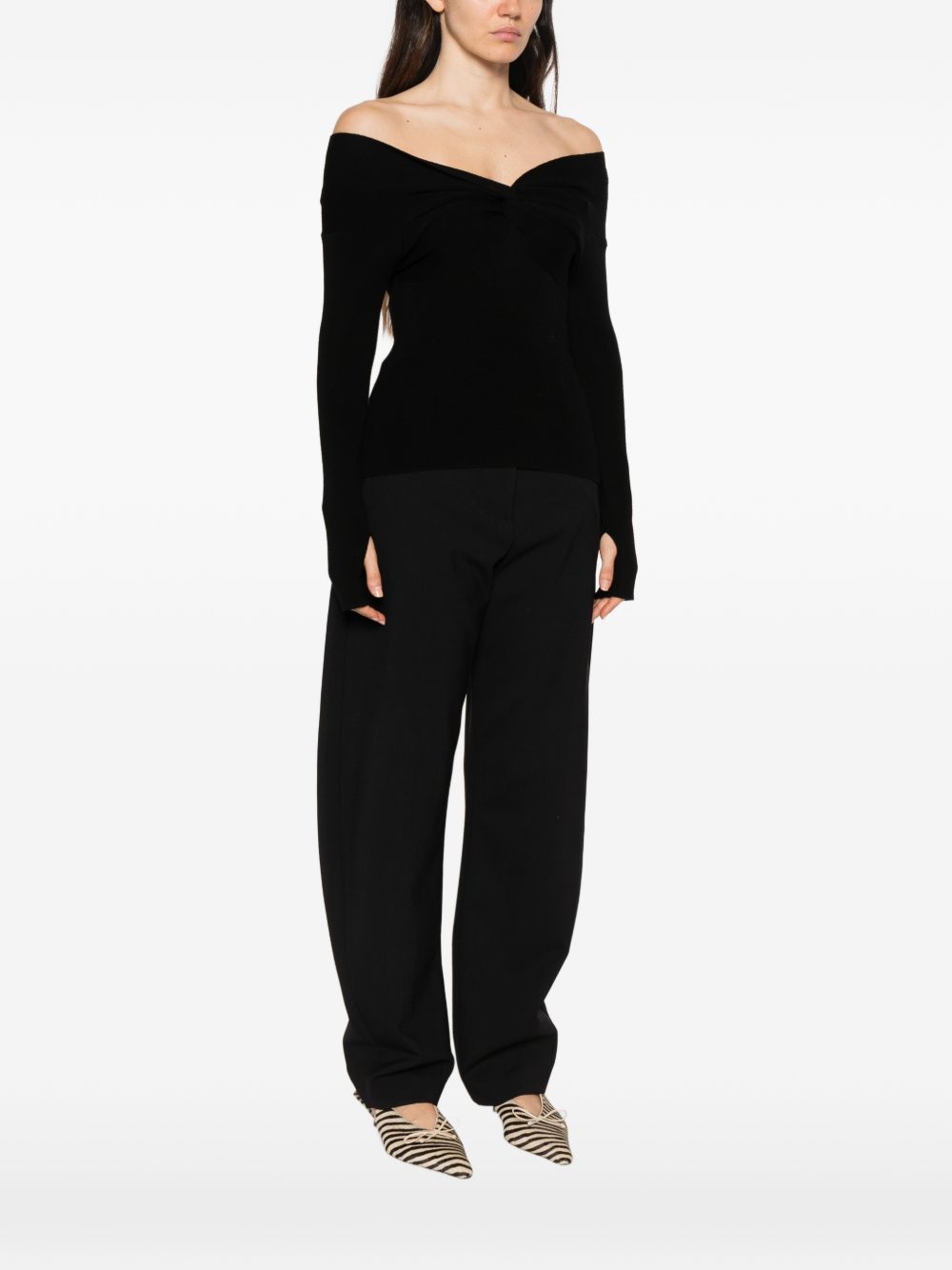 IVORY PARIS Maglia Cleo nera con scollo bardot 