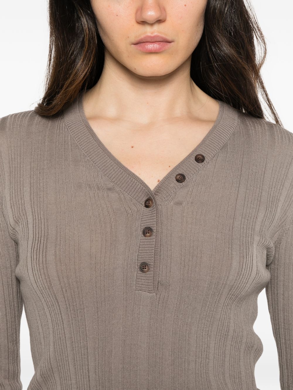 IVORY PARIS Maglia Vera con scollo a V in lana merino tortora 
