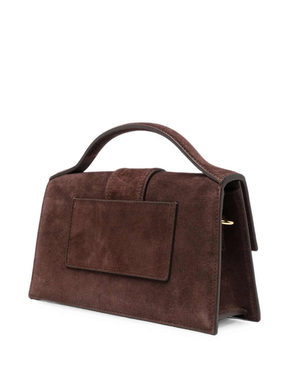 JACQUEMUS Borsa Le Grand Bambino marrone in suede con logo dorato 