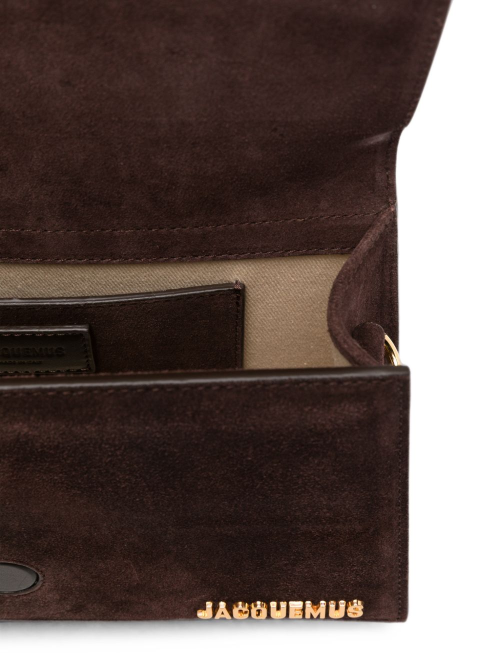 JACQUEMUS Borsa Le Grand Bambino marrone in suede con logo dorato 