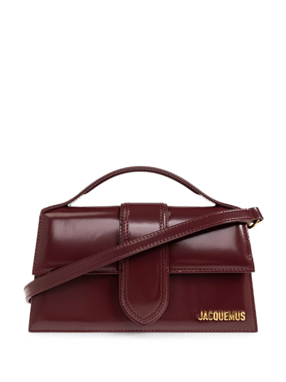 JACQUEMUS Borsa Le Grand Bambino bordeaux in pelle lucida con logo dorato 
