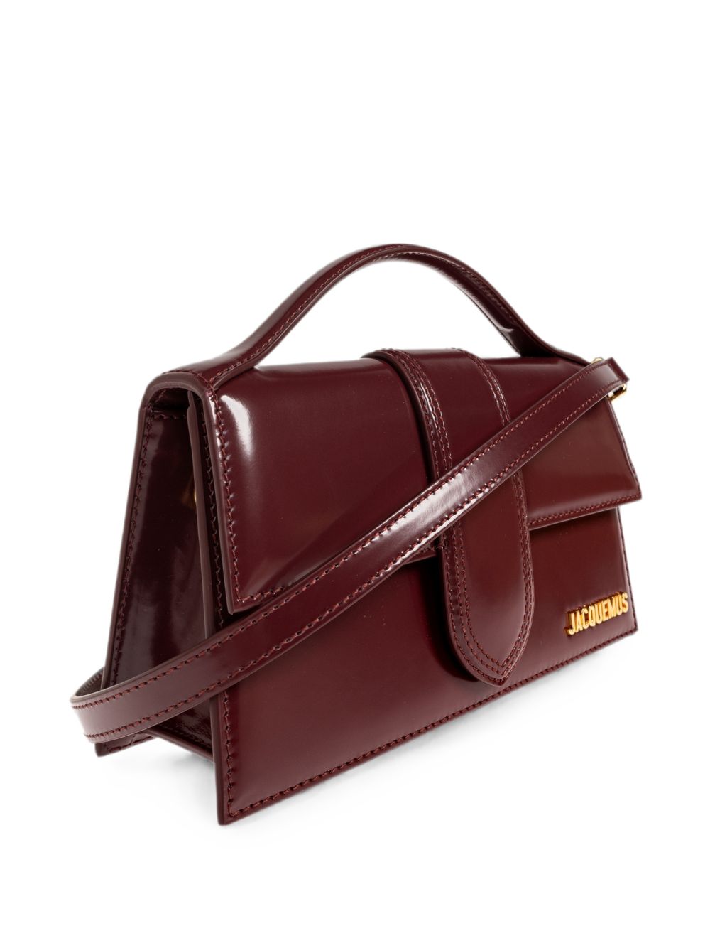 JACQUEMUS Borsa Le Grand Bambino bordeaux in pelle lucida con logo dorato 