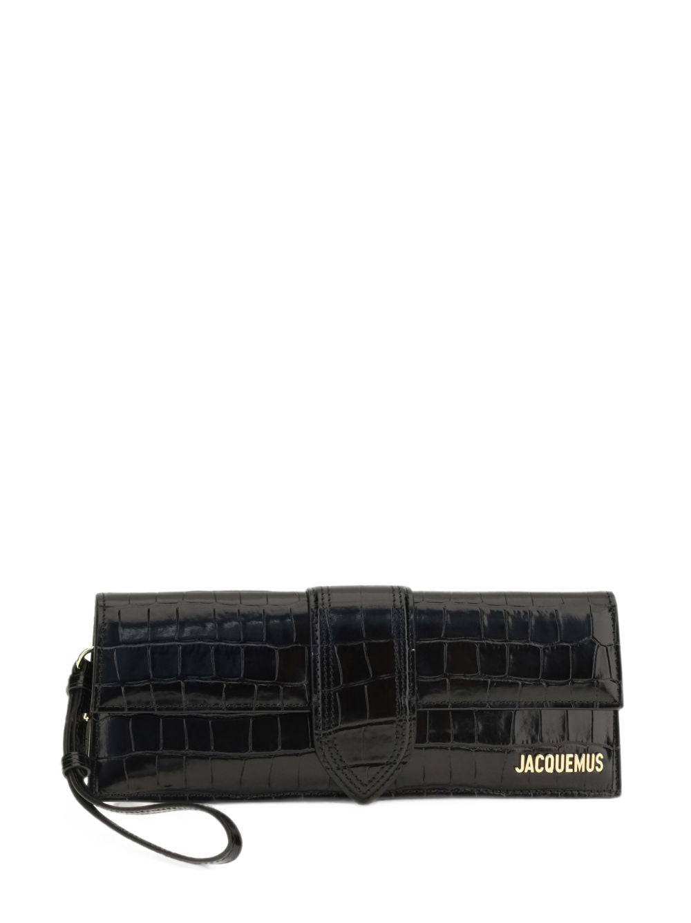 JACQUEMUS Pochette Bambino in pelle effetto coccodrillo nera 