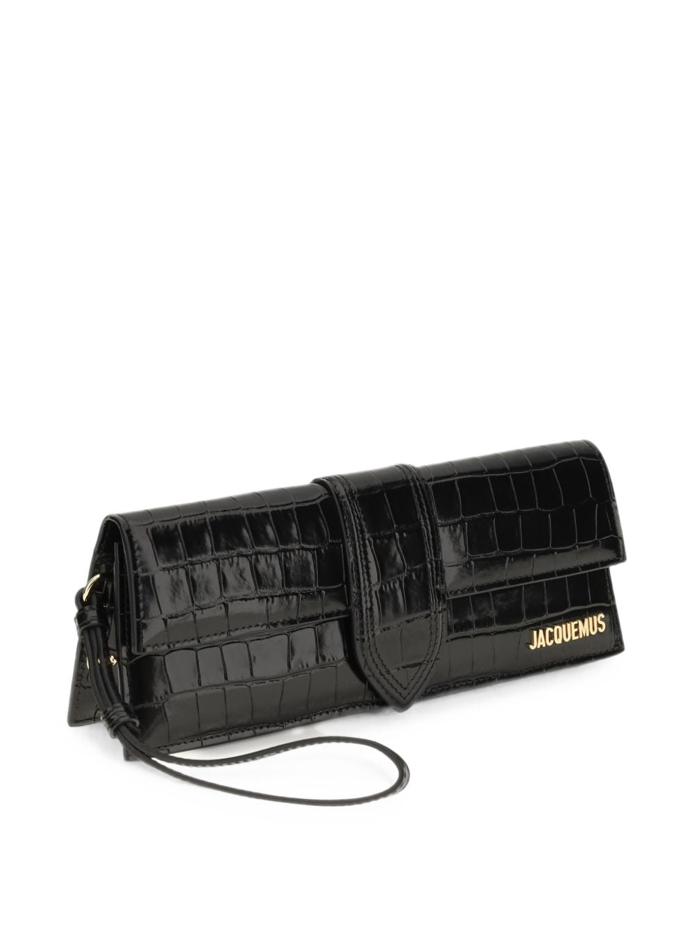 JACQUEMUS Pochette Bambino in pelle effetto coccodrillo nera 