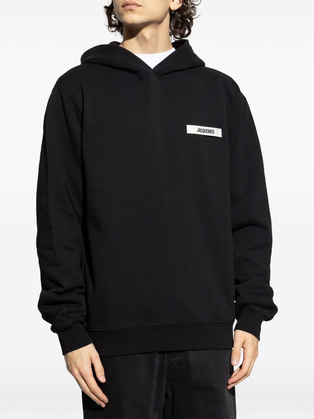 JACQUEMUS Felpa con cappuccio nera in cotone con logo Jacquemus 