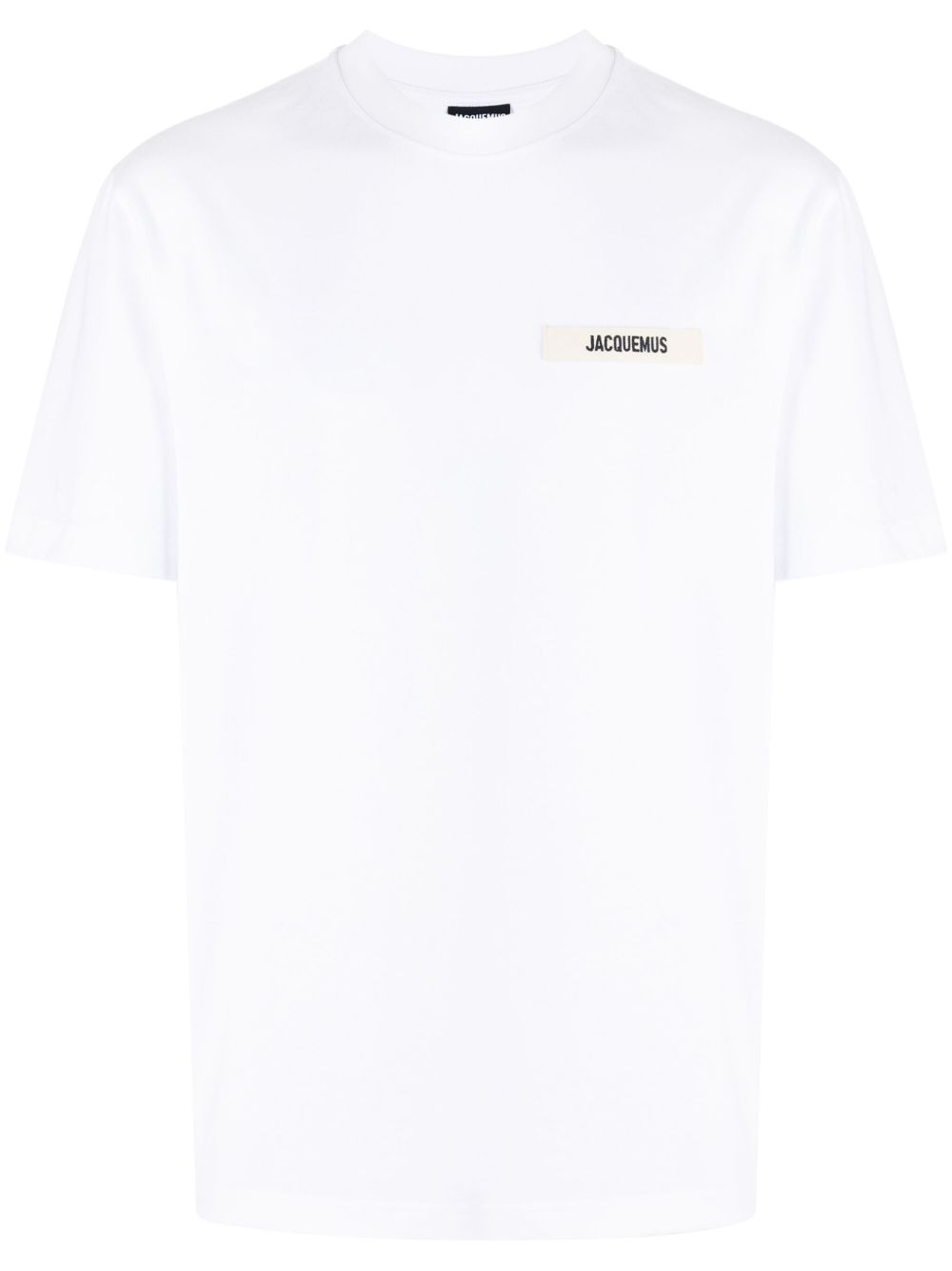 JACQUEMUS T-shirt bianca in cotone con patch logo sul petto 