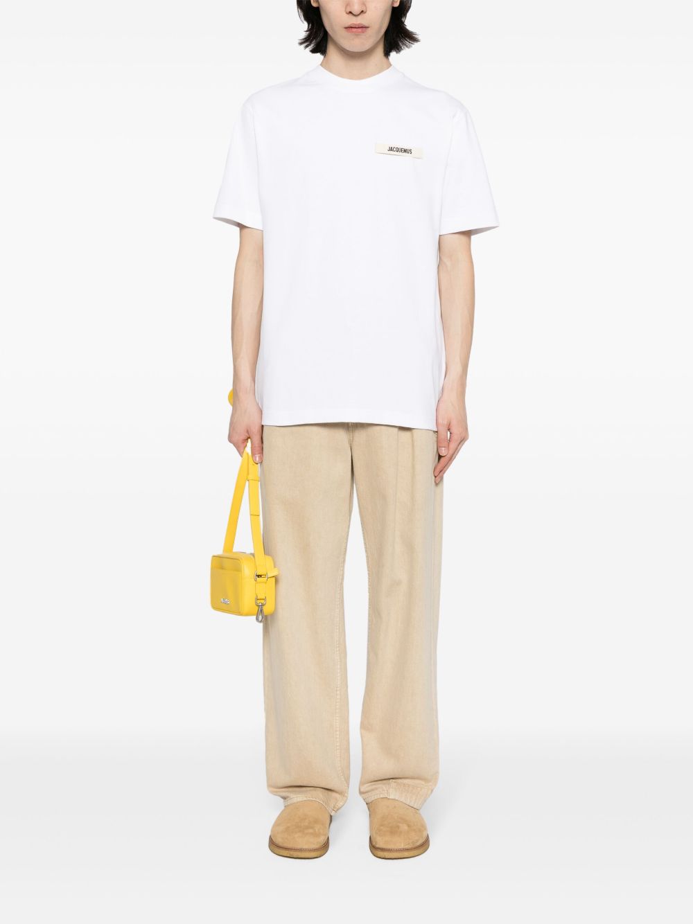 JACQUEMUS T-shirt bianca in cotone con patch logo sul petto 