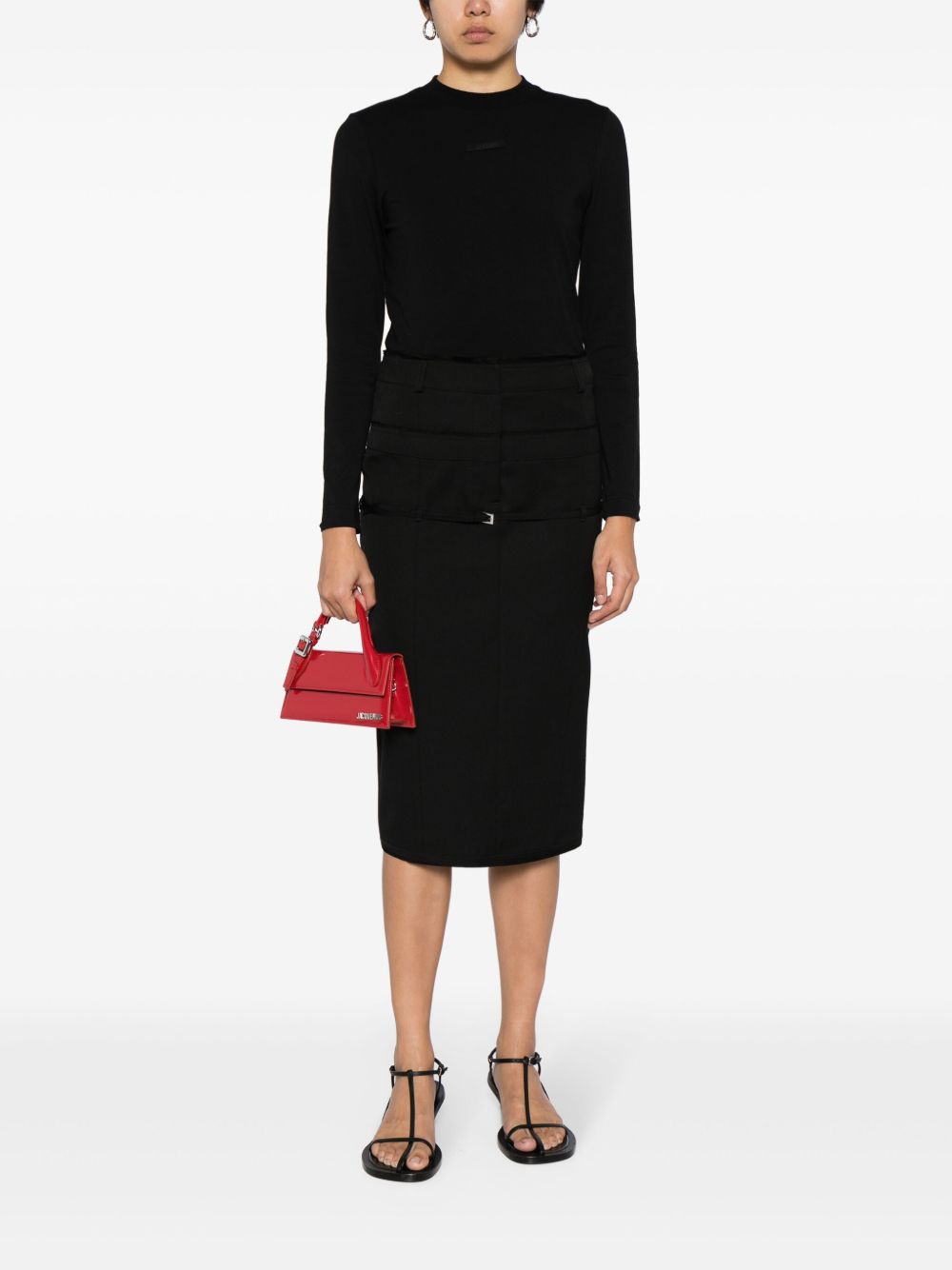 JACQUEMUS T-shirt a maniche lunghe nera in gros grain con logo 
