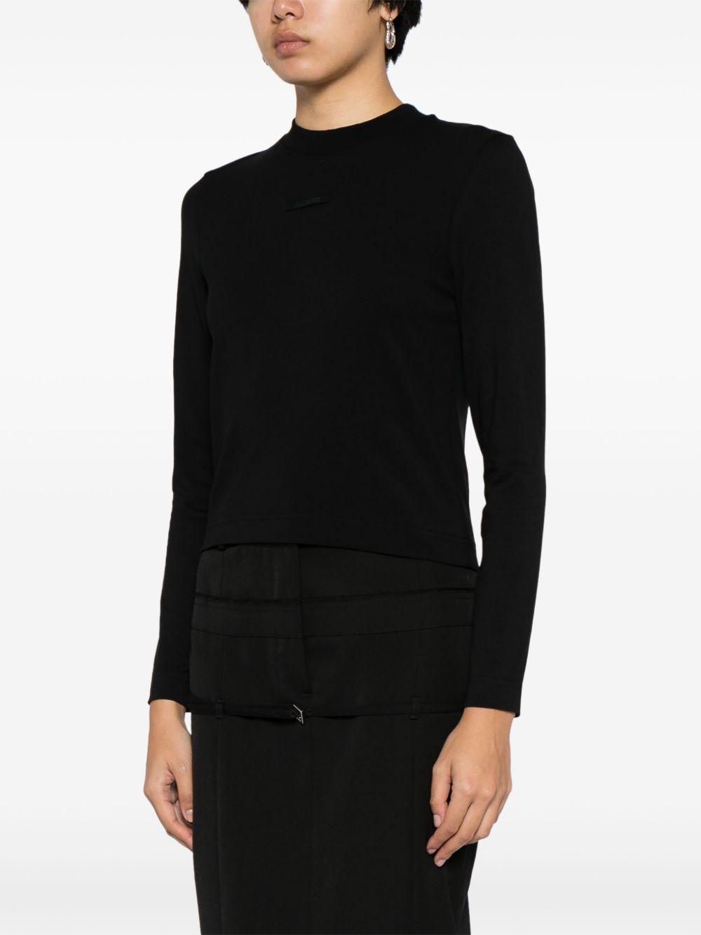 JACQUEMUS T-shirt a maniche lunghe nera in gros grain con logo 