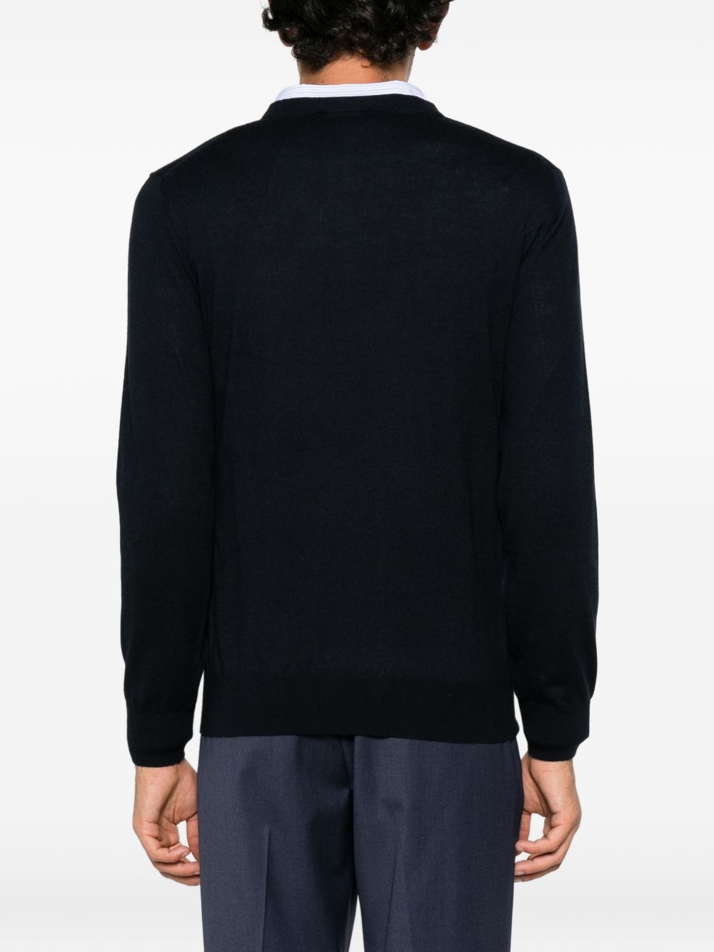 KANGRA Maglia girocollo blu in seta misto cashmere 