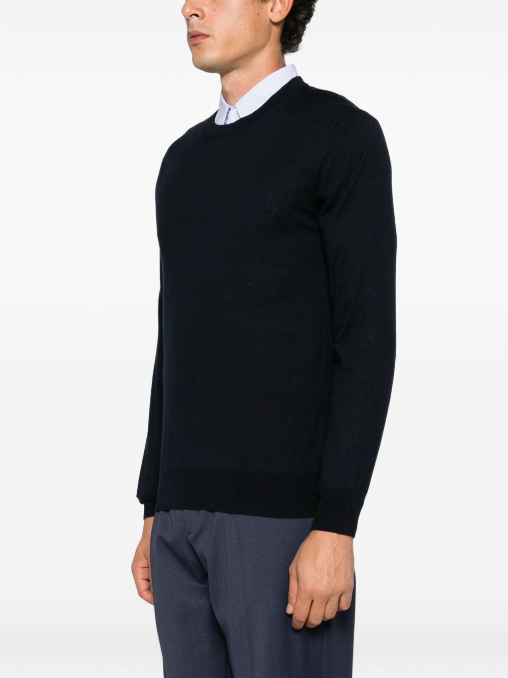 KANGRA Maglia girocollo blu in seta misto cashmere 