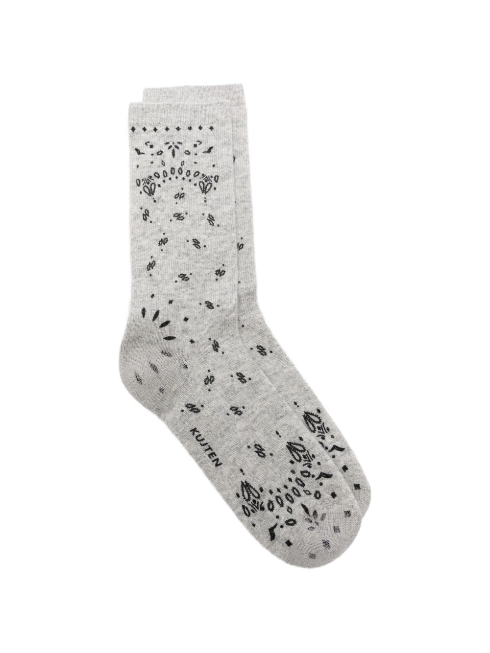 KUJTEN Calzini in cashmere grigi con stampa paisley 