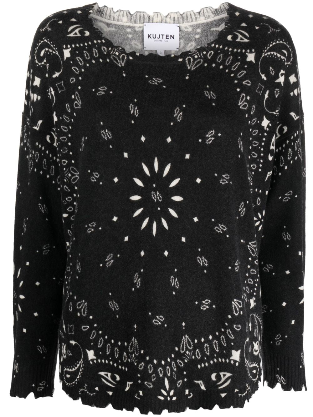 KUJTEN Maglia Mela Bandana in puro cashmere nero 